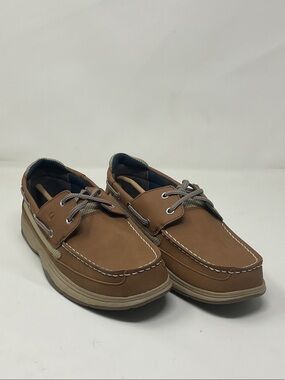 Sperry Youth Tan Leather-Look Boat Shoes lanyard